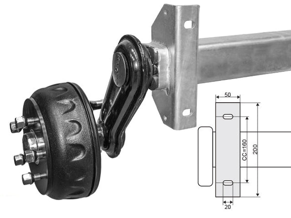 Braked trailer axle Knott 1350kg 1700/2200/5x112