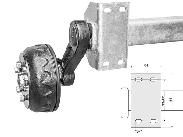 Braked trailer axle Knott 1350kg 1350-1450/1900 5x110