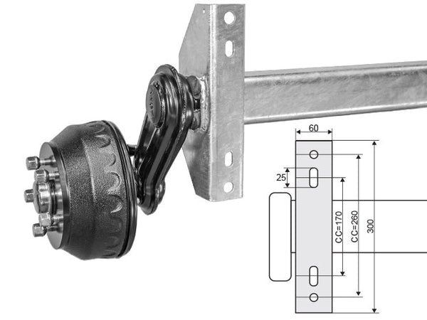 Braked trailer axle Knott 1500kg 1100/1600/5x112