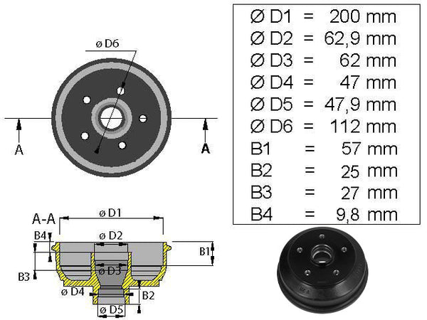 Brake drum BPW/Peitz 200x50 5x112 S2005-5 mm bearing