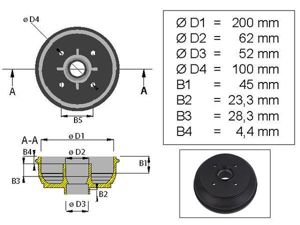 Brake drum Hahn/BPW/Peitz 200x35 4x100 M24 axle pin