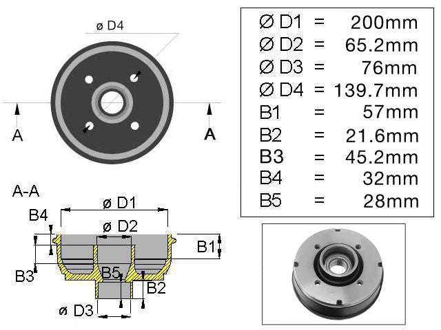 Brake drum Ifor Williams 200x50 4x139.7