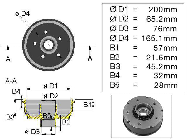 Brake drum Ifor Williams 200x50 5x165.1