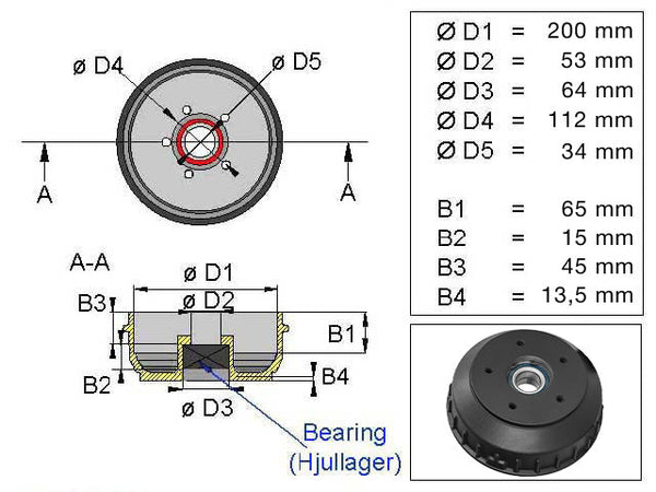 Brake drum WAP 200x50 5x112 W205RS KPL