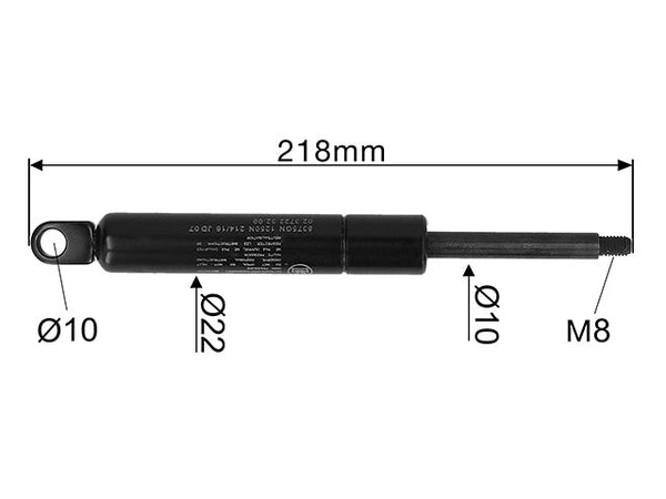Gas spring for handbrake lever fits BPW ZAF 1.0-1.6