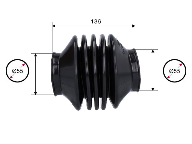 Rubber bellows Universal Ø55/Ø55