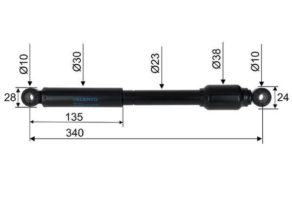 Overrun damper ALKO 160SR/200SR B/250S/2.0VB CC dimension 340 mm