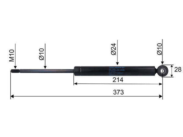 Overrun damper OMC 1300-1800 kg Ø10 mm CC dimension 373 mm