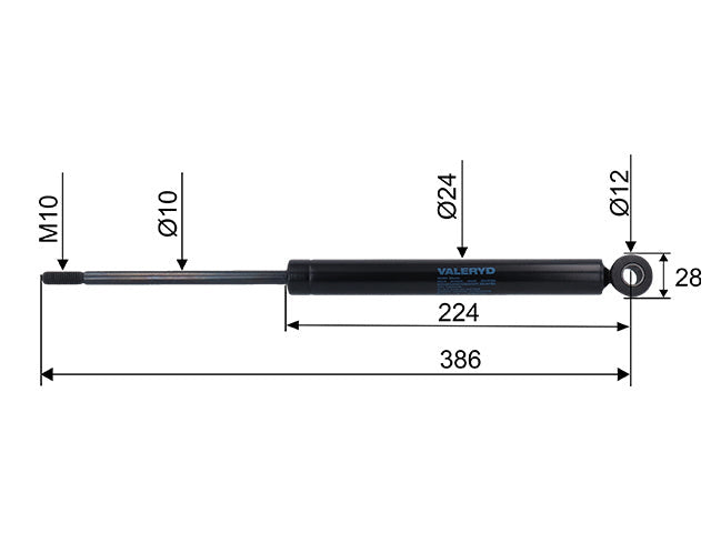 Overrun damper OMC 1800–2500 kg Ø10 mm CC dimension 386 mm
