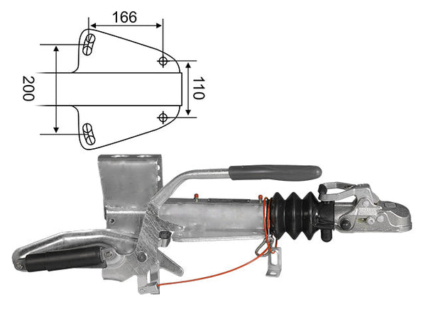 Overrun brake Knott KF13-C 1300 kg GF with cast coupling and jockey wheel bracket
