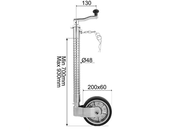 Jockey wheel SS Ø48 mm 200 kg 200x60 mm