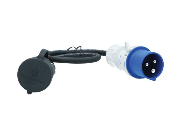 CEE adapter 3-pin male Schuko female 240V 16A IP44 0.35 m