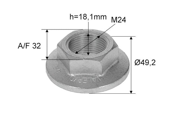 Flanged hub nut M24x1.5 universal