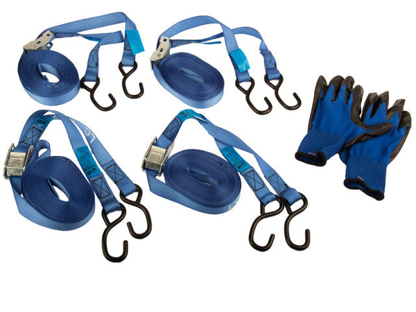 Ratchet tie down set for motorbike. 25mm. 4 pcs Length 0,5+10m. 250 daN