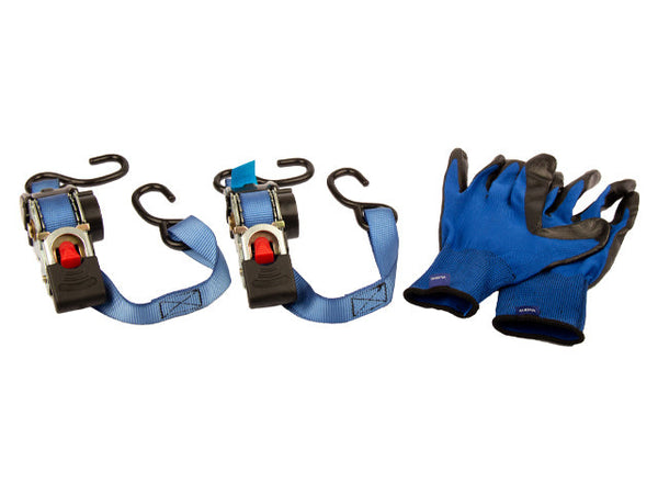 Ratchet tie down set Automatic with double J-hooks, coated. 2 pcs Length 1,8m. 250 daN