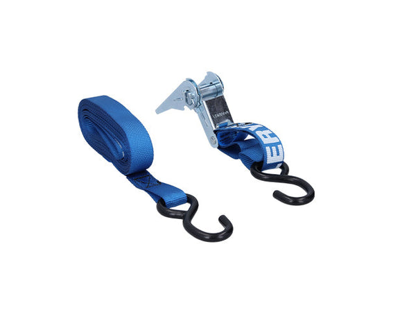 Ratchet tie down set 25mm with double S-hook. Length 0.3+4.7m, 400 daN