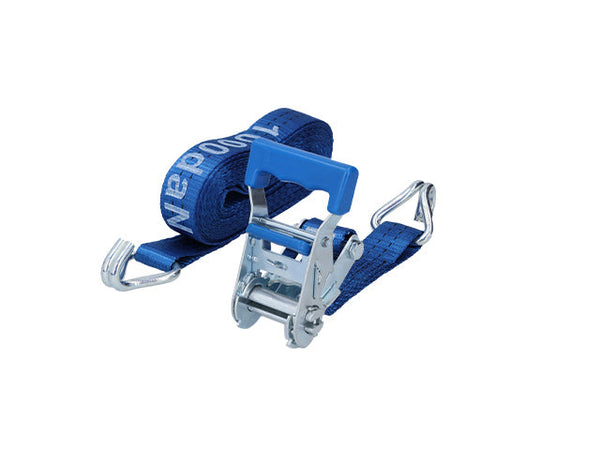 Ratchet tie down set 35mm with double J-hook. Length 6m, 1000 daN
