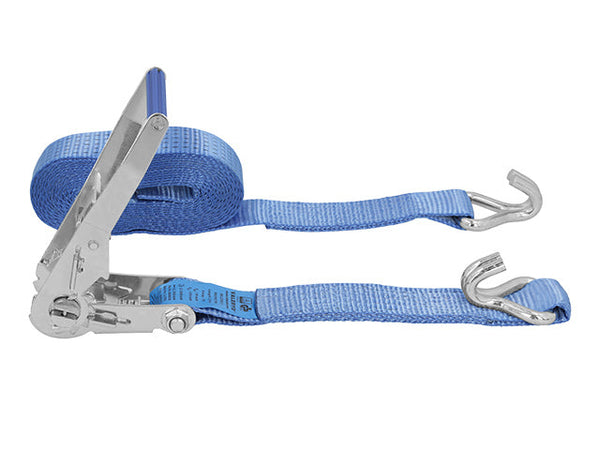 Ratchet tie down set 50mm with double J-hook. Length 0,5+5,5m. 2500 daN