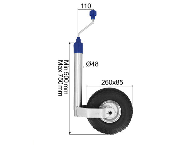 Jockey wheel Ø48 mm 136 kg 260x85 mm