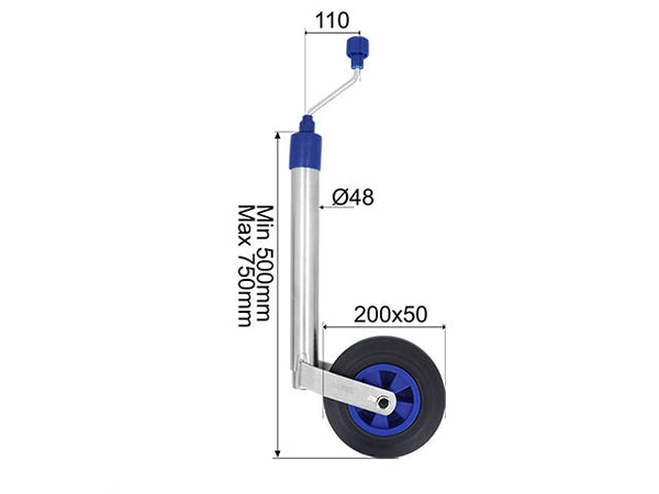 Jockey wheel Ø48 mm 150 kg 200x50 mm