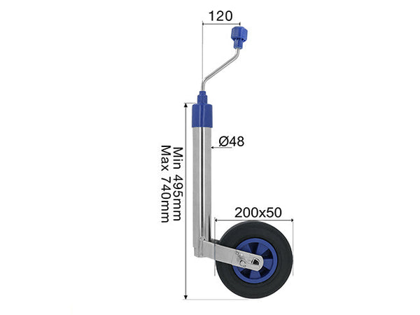 Jockey wheel Ø48 mm 150 kg 200x50 mm with lock