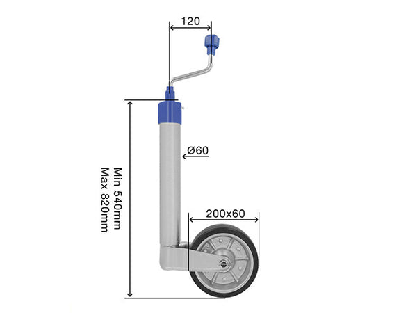 Jockey wheel Ø60 mm 500 kg 200x55 mm hot-dip galvanised