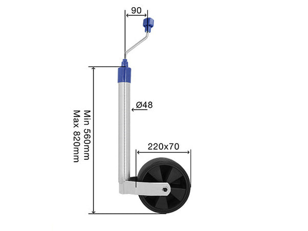 Jockey wheel Ø48 mm 150 kg 220x70 mm hot-dip galvanised