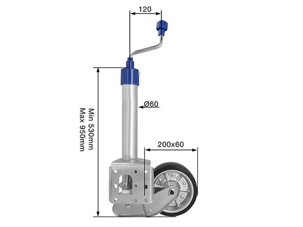 Automatic jockey wheel Ø60 mm 500 kg 200x55 mm