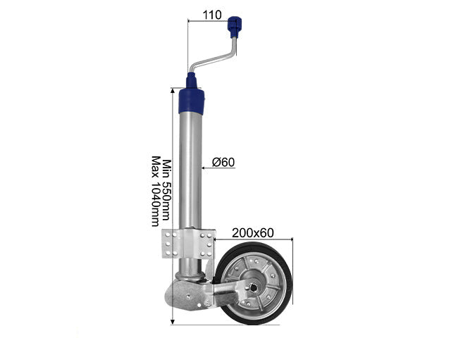 Automatic jockey wheel Ø60 mm 250 kg 200x60 mm flat mount