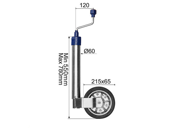 Jockey wheel Ø60 mm 250 kg 215x65 mm