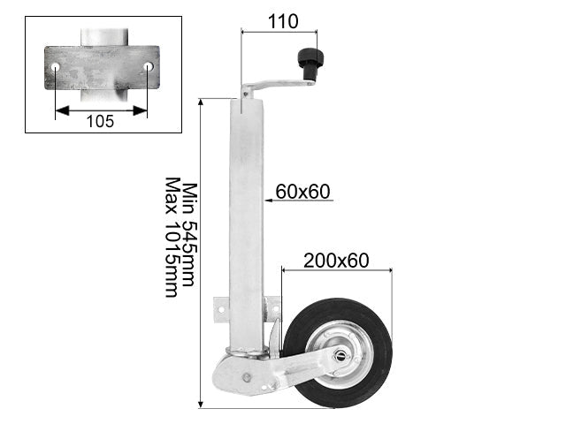 Automatic jockey wheel Ø60 mm 200 kg 200x60 mm