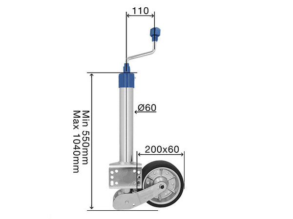 Automatic jockey wheel Ø60 mm 250 kg 200x60 mm bracket mounting