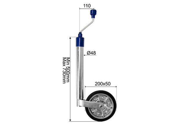 Jockey wheel Ø48 mm 150 kg 200x50 mm steel rim