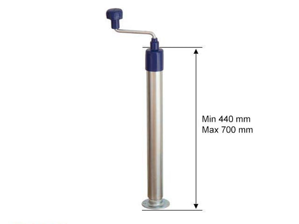 Support leg Ø48 mm. 440mm with footplate and crank