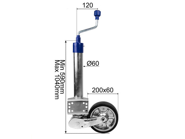 Automatic jockey wheel Ø60 mm 500 kg 200x60 mm swivel mount