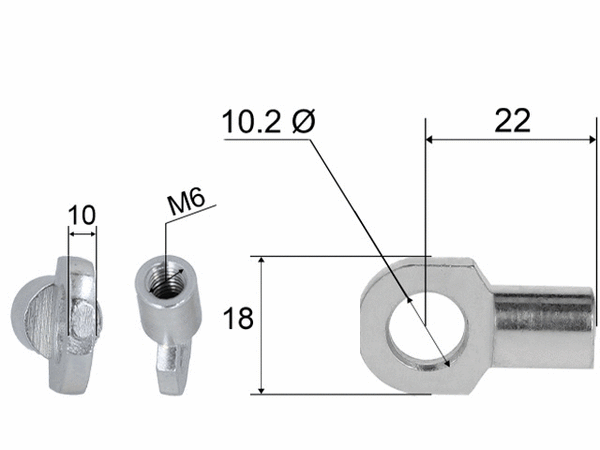 Hinge eye for gas spring; L=22; M6