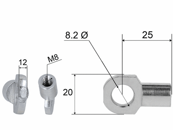 Hinge eye for gas spring; L=25; M8