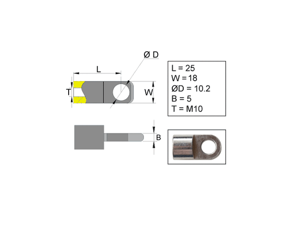Hinge eye for gas spring; L=25; M10, max 300N