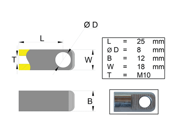 Hinge eye for gas spring; L=25; M10