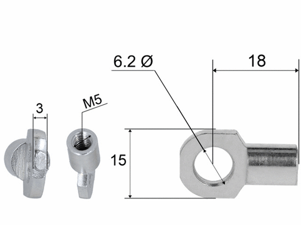 Hinge eye for gas spring; L=18; M5, max 150N