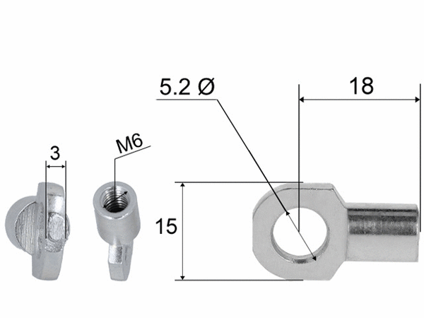 Hinge eye for gas spring; L=18; M5, max 150N