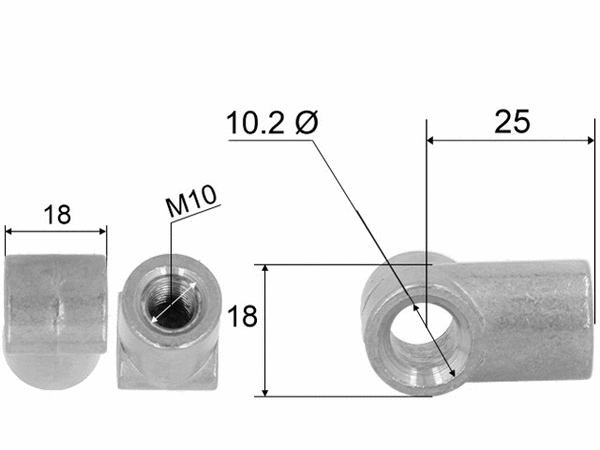 Hinge eye for gas spring; L=25; M10