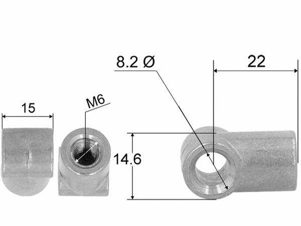 Hinge eye for gas spring; L=22; M6