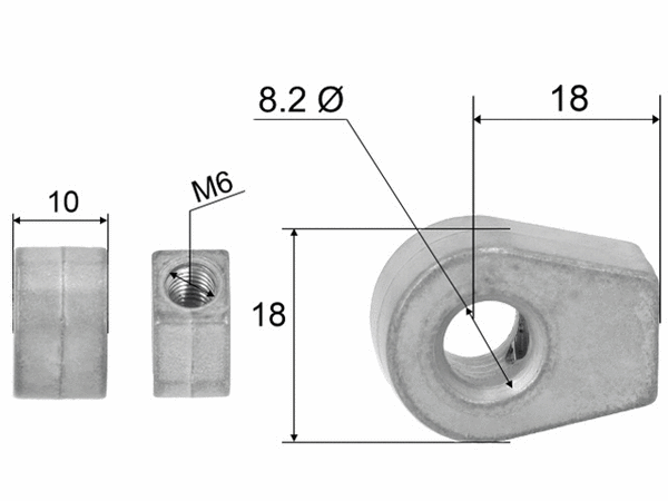 Hinge eye for gas spring; L=18; M6