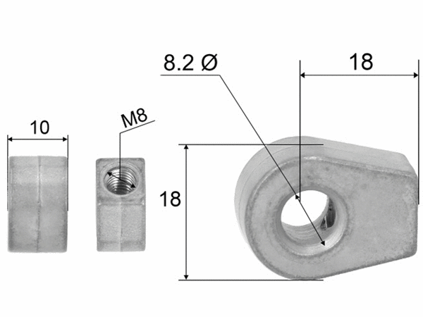 Hinge eye for gas spring; L=18; M8