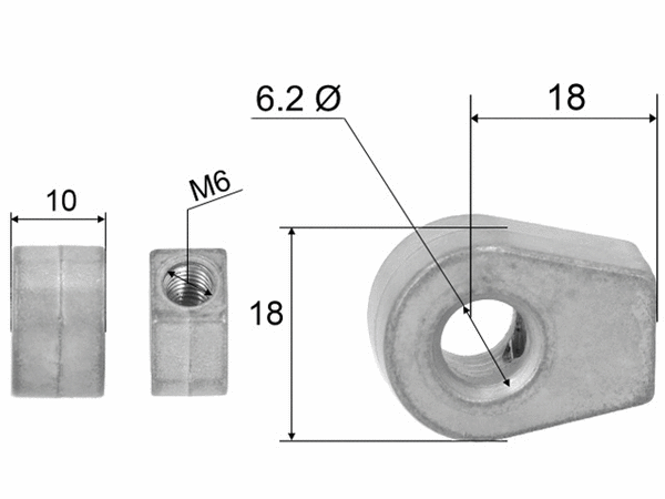 Hinge eye for gas spring; L=18; M6