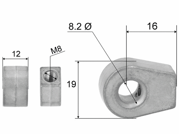 Hinge eye for gas spring; L=16; M8