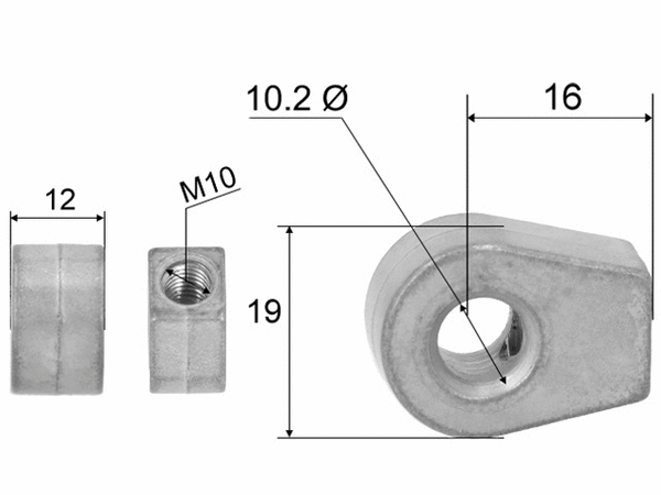 Hinge eye for gas spring; L=16; M10