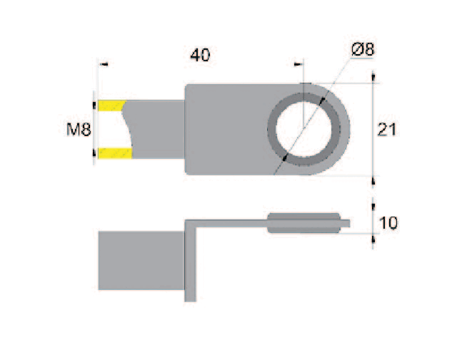 Hinge eye for gas spring; L=40; M8