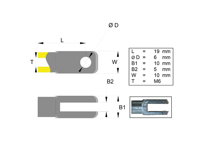 Fork head; L=19; M6